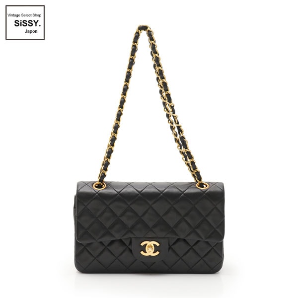 ■シャネル■ マトラッセ ダブルフラップ チェーンショルダーバッグ ラムスキン ブラック ゴールド金具 【CHANEL】