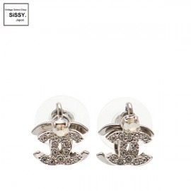 ■シャネル■ ダブルココマーク ピアス シルバー ラインストーン 06P 【CHANEL】|アクセサリー