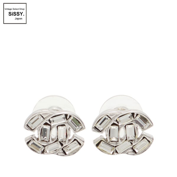 ■シャネル■ ココマーク ピアス シルバー ラインストーン 01P 【CHANEL】