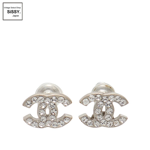 ■シャネル■ ココマーク ピアス シルバー ラインストーン A13V 【CHANEL】