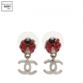■シャネル■ ココマーク ピアス てんとう虫 ラインストーン レッド/ブラック/シルバー 04P 【CHANEL】|アクセサリー