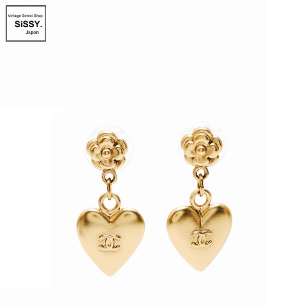 ■シャネル■ ハート カメリア ピアス ゴールド 02P 【CHANEL】