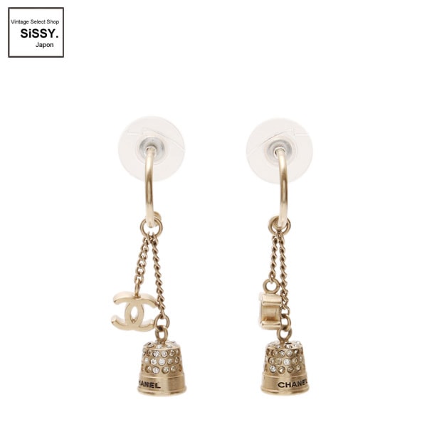 ■シャネル■ ココマーク ベル ピアス ラインストーン ゴールド 【CHANEL】