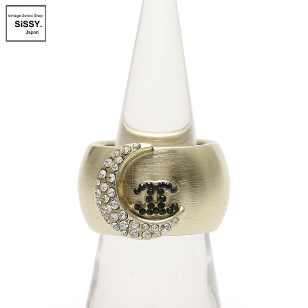 ■シャネル■ ココマーク ムーン リング 指輪 ラインストーン ゴールド 08P 【CHANEL】