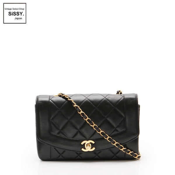 ■シャネル■ マトラッセ ショルダーバッグ ダイアナフラップ ラムスキン ブラック ゴールド金具  【CHANEL】