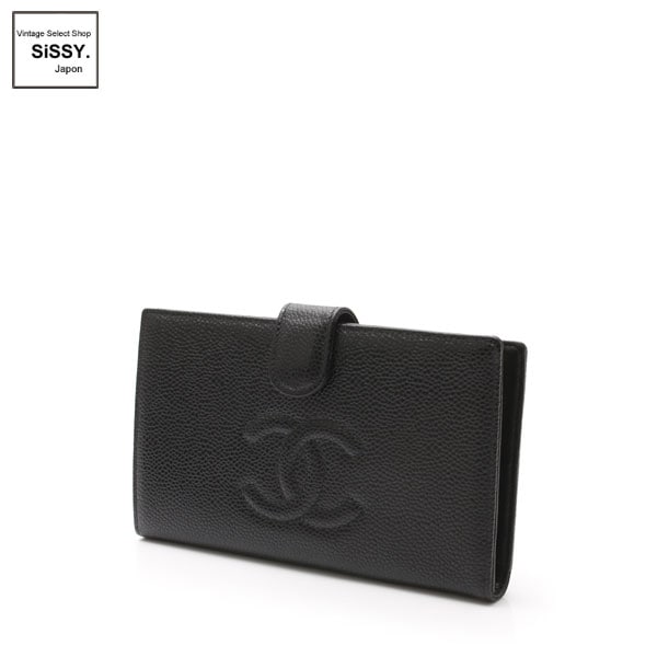 ■シャネル■ ココマーク 二つ折り長財布 キャビアスキン ブラック がま口 【CHANEL】