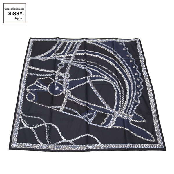 ■エルメス■ カレ90 「Robe du Soir」 スカーフ シルク ネイビー ブラック マルチカラー 【HERMES】