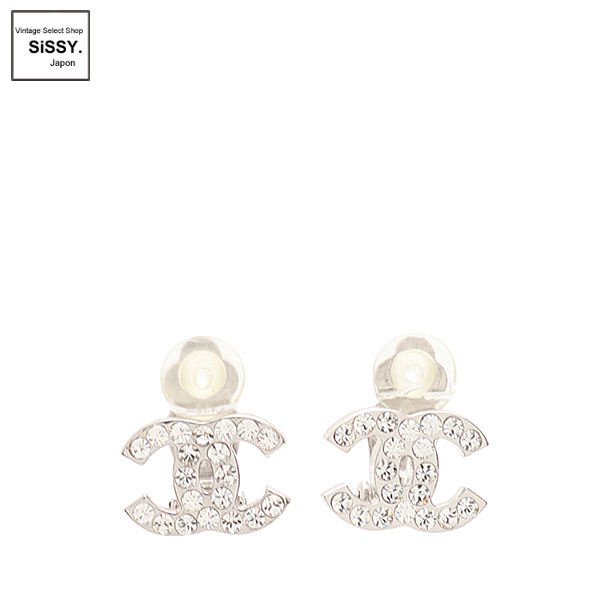 ■シャネル■ ココマーク イヤリング ラインストーン シルバー 05V 【CHANEL】