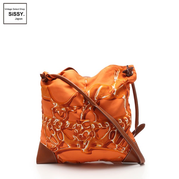 ■エルメス■ シルキーシティPM ショルダーバッグ 馬柄 シルク レザー オレンジ ブラウン □O刻印 【HERMES】