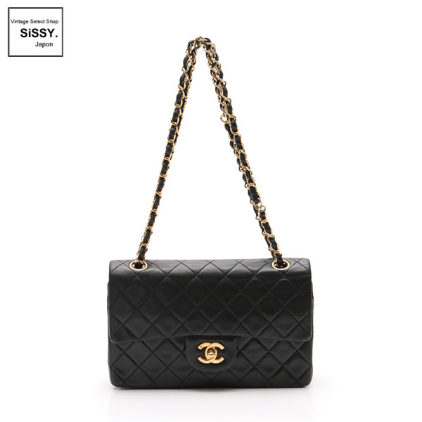 ■シャネル■ マトラッセ23 ダブルフラップ Wチェーンショルダーバッグ ラムスキン ブラック ゴールド金具  【CHANEL】