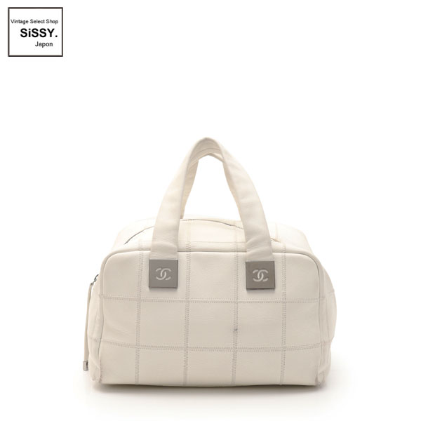 ■シャネル■ チョコバー ハンドバッグ レザー ホワイト シルバー金具  【CHANEL】