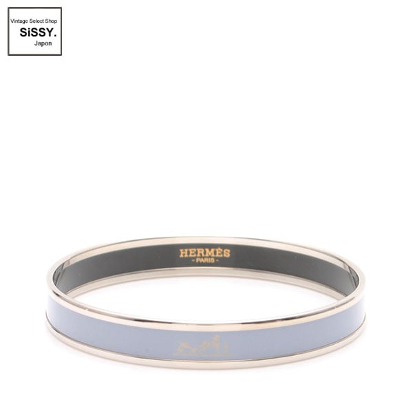 ■エルメス■ エマイユPM カレーシュ バングル 七宝焼 シルバー グレーブルー 【HERMES】