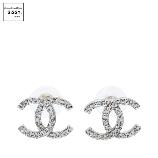 ■シャネル■ ココマーク ピアス シルバー ラインストーン 02P 【CHANEL】