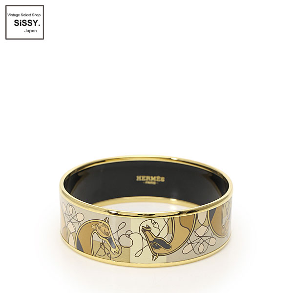 ■エルメス■ エマイユGM バングル 馬柄 七宝 ゴールド ブラウン アイボリー 【HERMES】