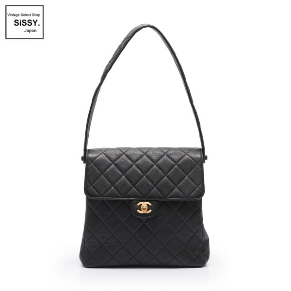 ■シャネル■ ココマーク Wロック ショルダーバッグ キャビアスキン ブラック  【CHANEL】