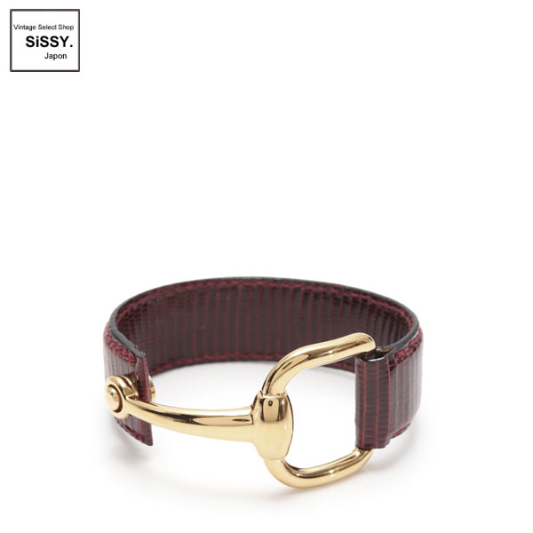 ■グッチ■ ホースビット バングル リザード ボルドー ゴールド ゴールド金具 【GUCCI】