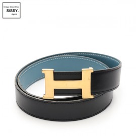 ■エルメス■ コンスタンス Hベルト ベルト ボックスカーフ ブラック ブルージーン □B刻印 リバーシブル ゴールド金具 【HERMES】|小物