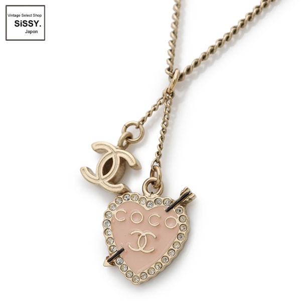■シャネル■ ココマーク COCO ネックレス ゴールド ピンク ハート アロー ラインストーン 10P 【CHANEL】