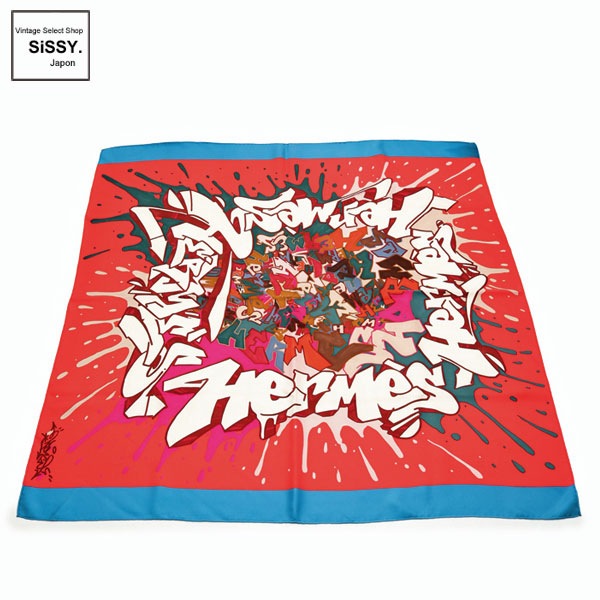 ■エルメス■ スカーフ カレ90 「GRAFFITI」 シルク レッド ホワイト マルチカラー 【HERMES】