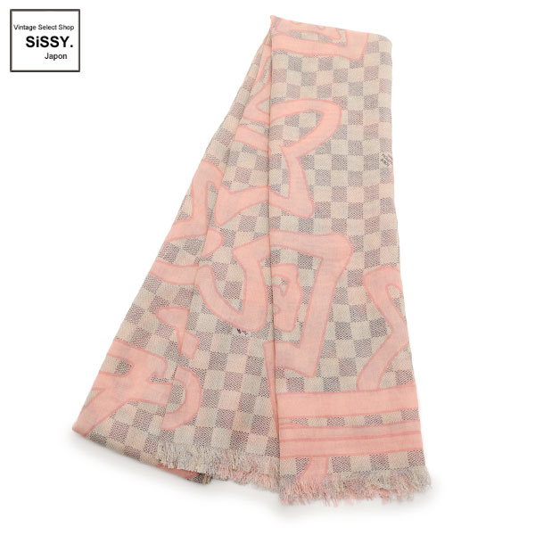 ■ルイヴィトン■ ストール タイシエンヌ ダミエアズール 総柄 コットン ホワイト ピンク M70507 【LOUIS VUITTON】