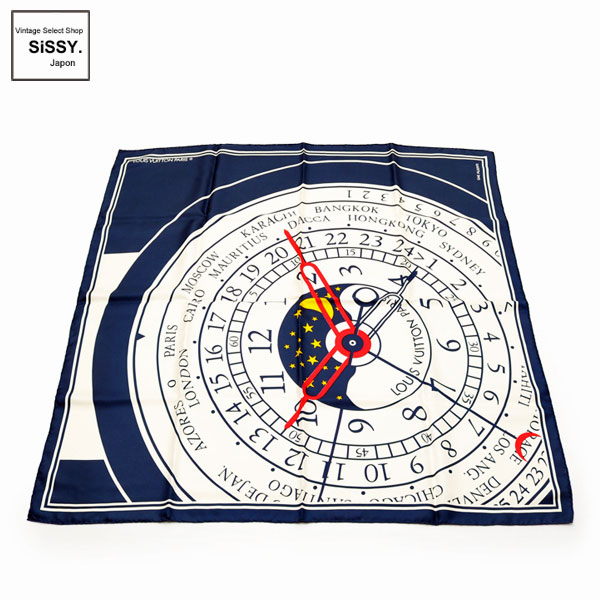 ■ルイヴィトン■ スカーフ モントレ 1988 時計柄 シルク ホワイト ネイビー レッド GAE AULENTI 【LOUIS VUITTON】