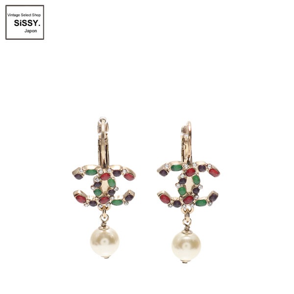 ■シャネル■ ココマーク イヤリング フェイクパール ゴールド アイボリー マルチカラー 17S ラインストーン 【CHANEL】