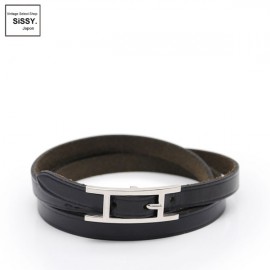 ■エルメス■ アピ3 ブレスレット レザー ブラック シルバー 【HERMES】