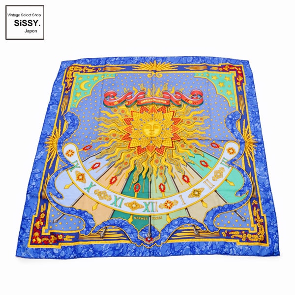 ■エルメス■ スカーフ カレ90 「CARPE DIEM」 スカーフ シルク ブルー マルチカラー【HERMES】