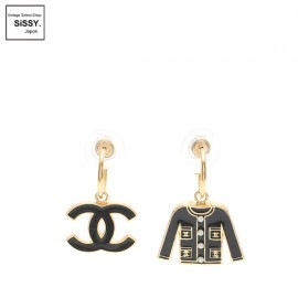 ■シャネル■ ココマーク ピアス ブラック ゴールド ジャケットモチーフ 02A 【CHANEL】|アクセサリー