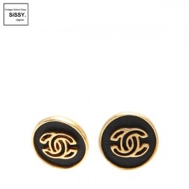■シャネル■ ココマーク ピアス レザー ゴールド ブラック 03P 【CHANEL】|アクセサリー