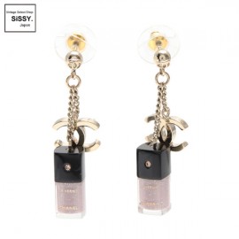 ■シャネル■ LE VERNIS ピアス カラーストーン ゴールド ブラック グレーピンク マニキュア B11A 【CHANEL】|アクセサリー