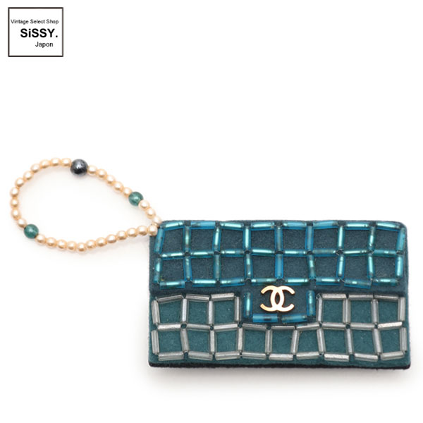 ■シャネル■ ココマーク ブローチ ウール ビーズ フェイクパール ターコイズブルー 02A 【CHANEL】