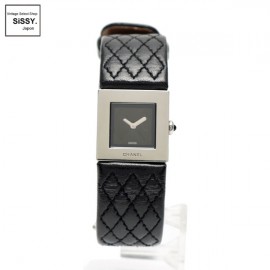 ■シャネル■ マトラッセ レディース 腕時計 クオーツ SS レザー シルバー ブラック 黒文字盤 【CHANEL】|時計