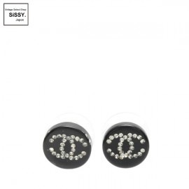 ■シャネル■ ココマーク ピアス ラインストーン ブラック シルバー 03A 【CHANEL】|アクセサリー