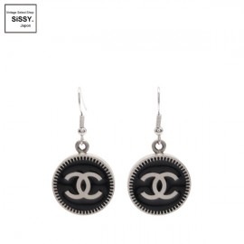■シャネル■ ココマーク カメリア ピアス ブラック シルバー 06P 【CHANEL】