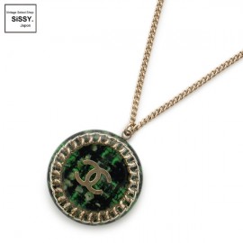■シャネル■ ココマーク ネックレス グリーン ゴールド ツイード 14S 【CHANEL】|アクセサリー