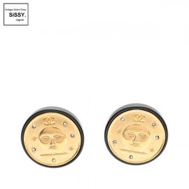 ■シャネル■ ムーン イヤリング ラインストーン ゴールド ブラック ヴィンテージ 95A 【CHANEL】