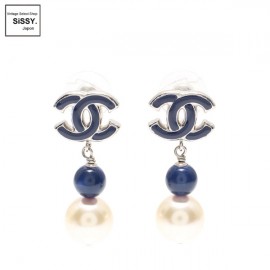 ■シャネル■ ココマーク ピアス フェイクパール ネイビー シルバー アイボリー B15P 【CHANEL】|アクセサリー