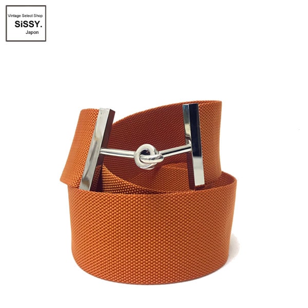 ■エルメス■ ベルト キャンバス オレンジ シルバー金具 36 □I刻印 【HERMES】