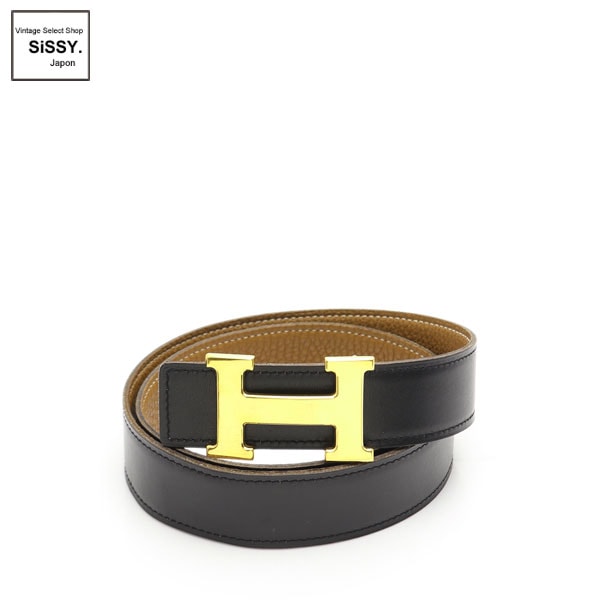 ■エルメス■ ミニコンスタンス Hベルト ボックスカーフ トゴ ブラック/ブラウン リバーシブル ゴールド金具 □F刻印 【HERMES】