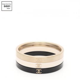 ■シャネル■ ココマーク 3連バングル 黒 白 シャンパンゴールド 12P 【CHANEL】