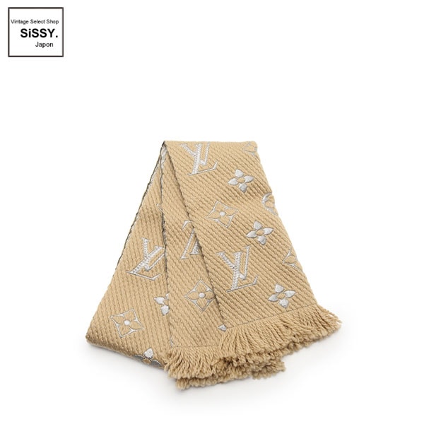 ■ルイヴィトン■ マフラー エシャルプ ロゴマニア シャイン ウール ベージュ シルバー M75834 【LOUIS VUITTON】