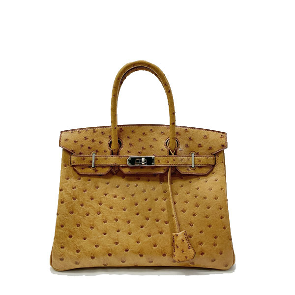 ■エルメス■ バーキン30 ハンドバッグ オーストリッチ ブラウン系/シルバー金具 □G刻印（2003年頃製造） 【HERMES】