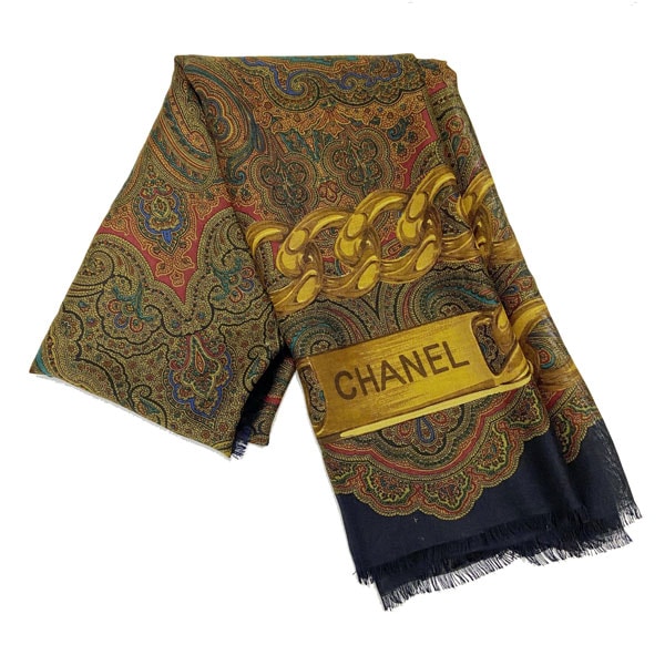■シャネル■ 大判ストール ペイズリー シルク/カシミア ブラウン系  【CHANEL】
