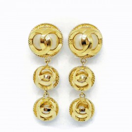 ■シャネル■ 3連イヤリング ココマーク ヴィンテージ ゴールド   【CHANEL】