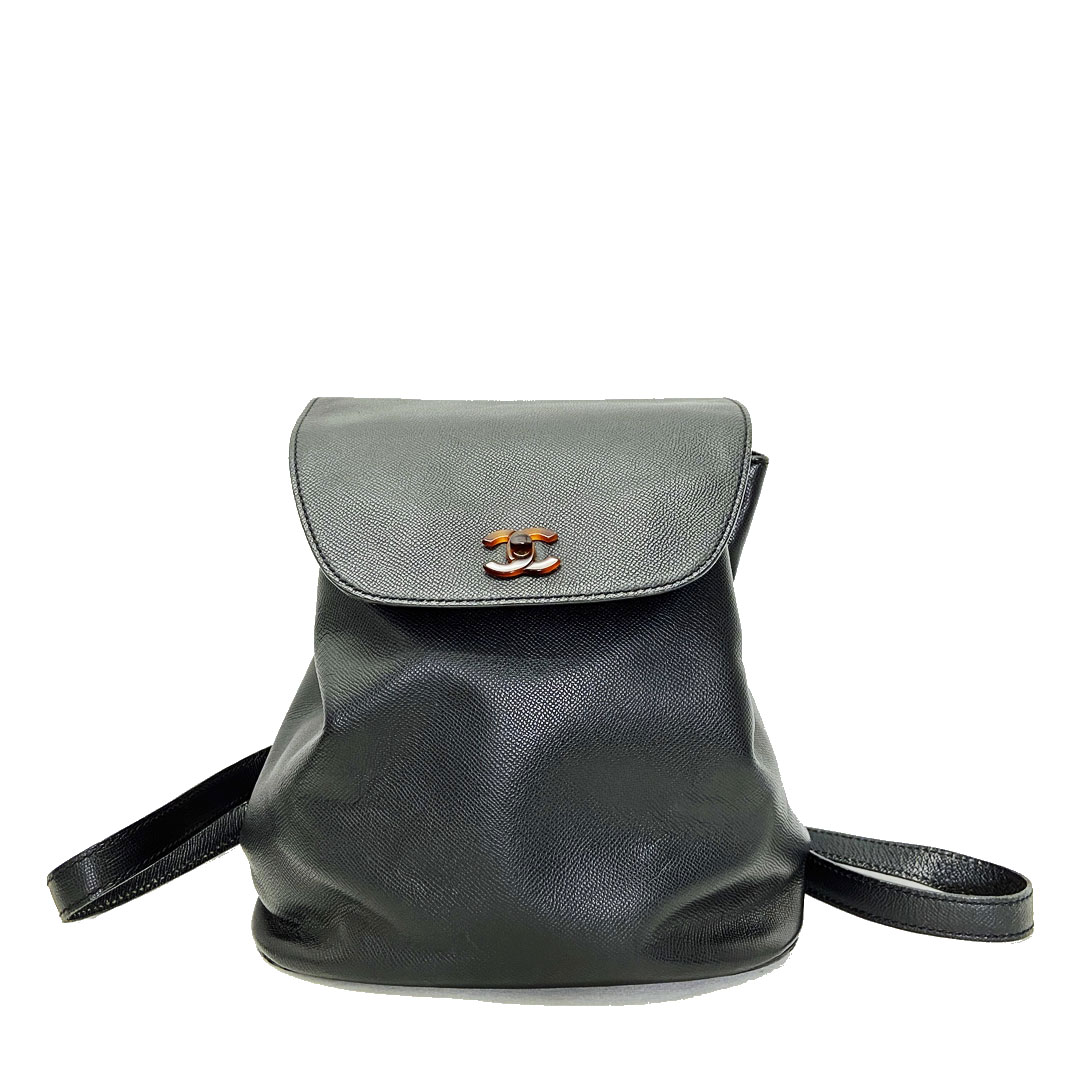 ■シャネル■ リュックサック キャビアスキン べっ甲ターンロック ブラック 6番台  【CHANEL】