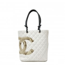 ■シャネル■ ハンドバッグ カンボンライン ミディアム ホワイト カーフ レザー パイソン 9番台  【CHANEL】