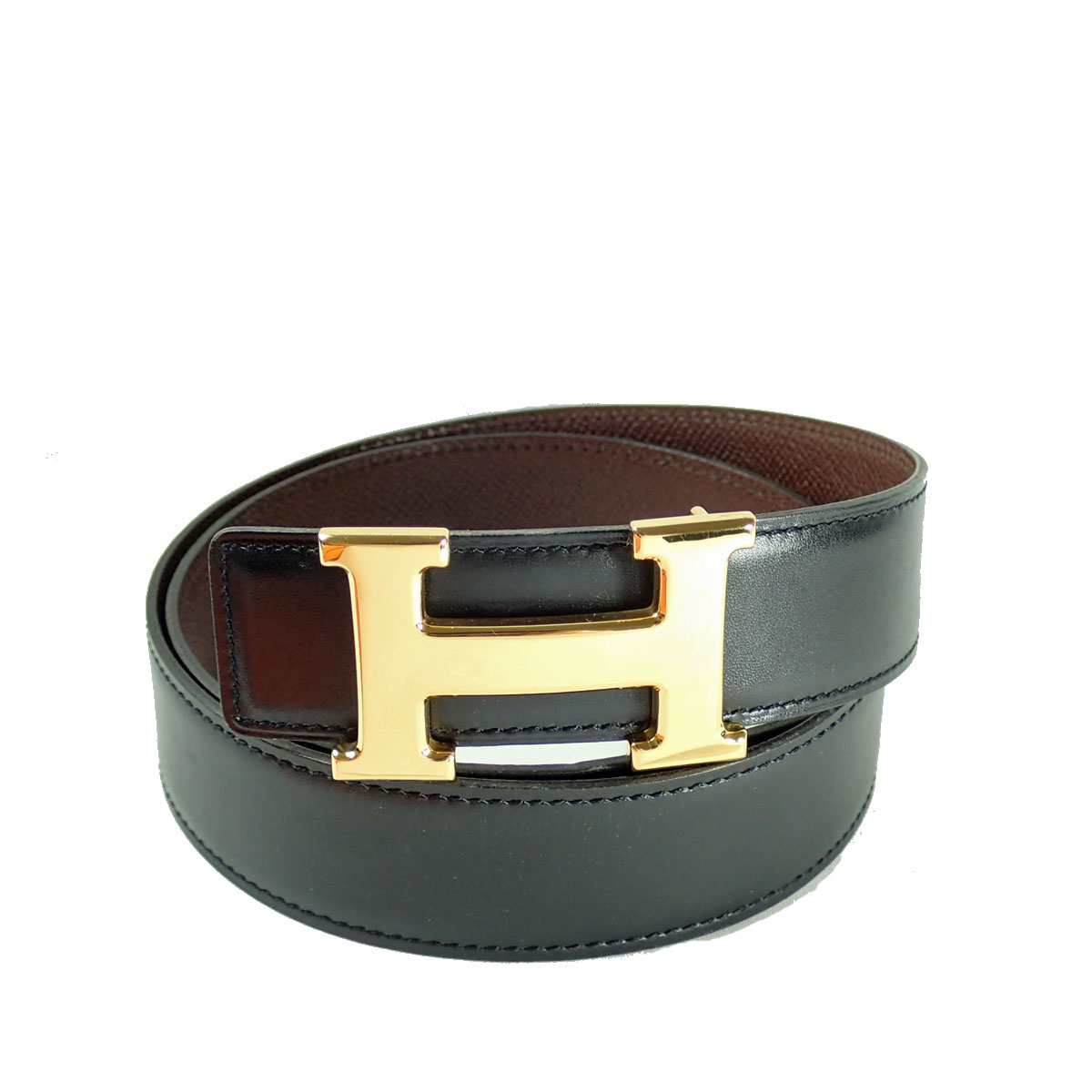 HERMES エルメス Hベルト ゴールド金具 ブラック/ブラウン系 75 □A刻印（1997年製造）