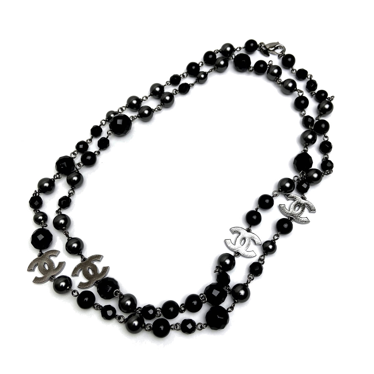 CHANEL シャネル フェイクパール ロングネックレス ココマーク  メタル ブラック 09V