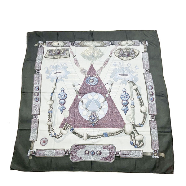 HERMES エルメス 大判ストール カレジェアン140　『TIBET』 グレー系